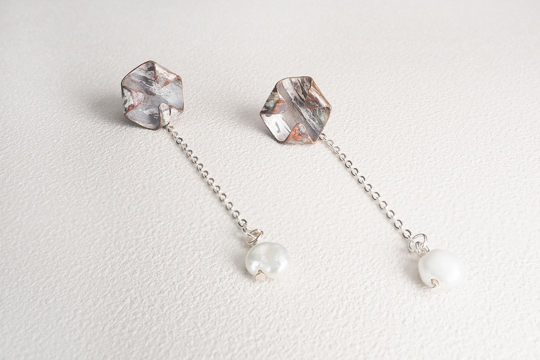 【陨石系列】六边形 纯银耳环 Silver Earrings - 耳环/耳夹 - 纯银 
