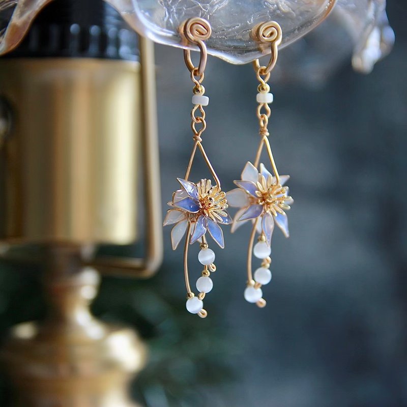 无痛耳夹/水晶花耳环 - 耳环/耳夹 - 树脂 