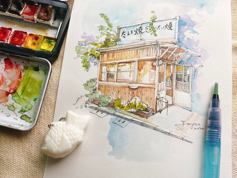 店铺速写课。Joyce的纸上旅行 / 鲷鱼烧小铺 - 插画/绘画/写字 - 纸 