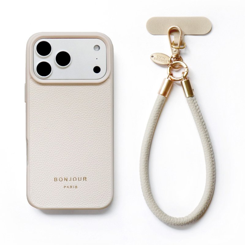 iPhone17.16.15.14.13燕麦奶色小法国皮革手机壳一组( 附手腕带) - 手机壳/手机套 - 塑料 白色