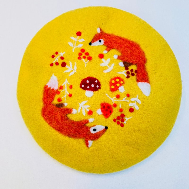 羊毛毡贝蕾帽- 狐狸与蘑菇 - 帽子 - 羊毛 