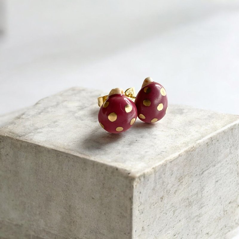耳环 瓢虫 - 耳环/耳夹 - 陶 红色