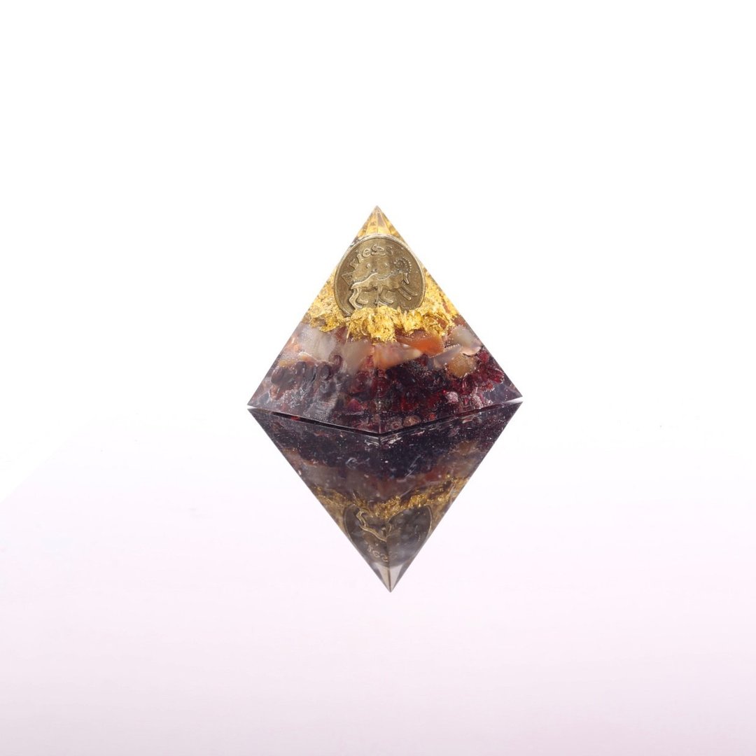 【母亲节礼物】星座系列牡羊座金字塔 - 奥刚金字塔 Orgonite 水晶疗 - 摆饰 - 水晶 橘色