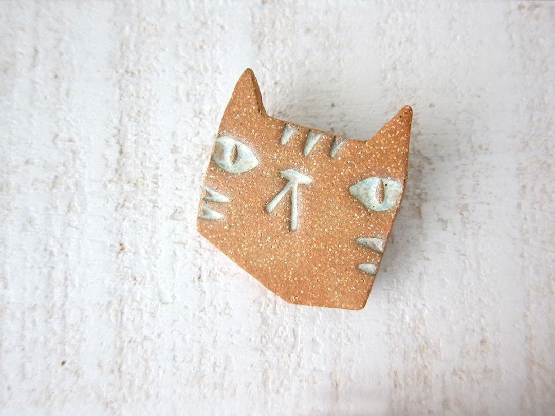黄脸猫 饰品- 陶别针 - 胸针 - 陶 橘色