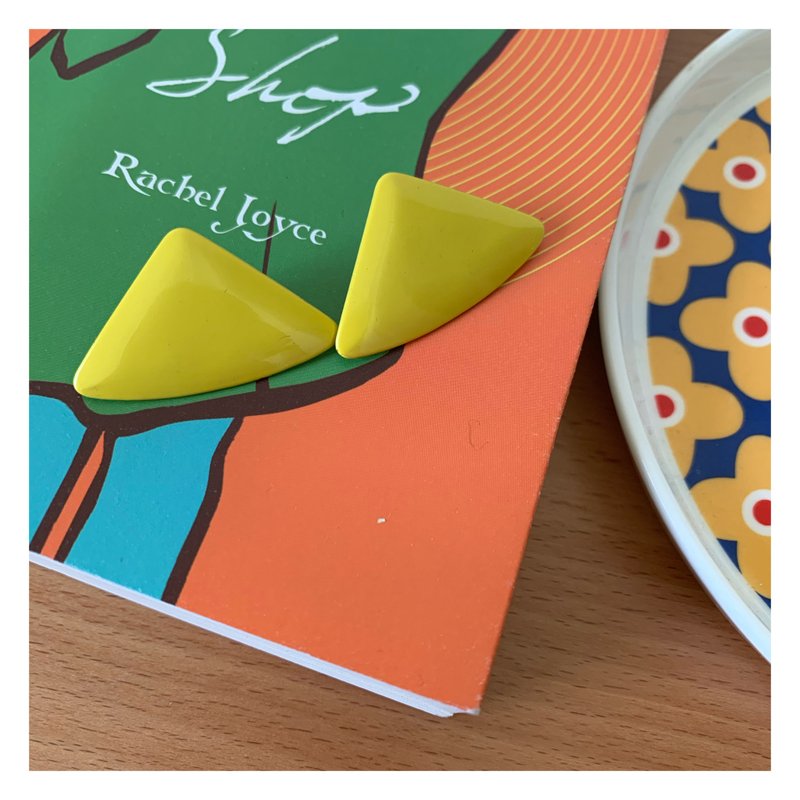 Vintage Retro英国 珐琅 黄色三角 针式耳环 西洋古董 祖母珠宝 - 耳环/耳夹 - 珐琅 黄色