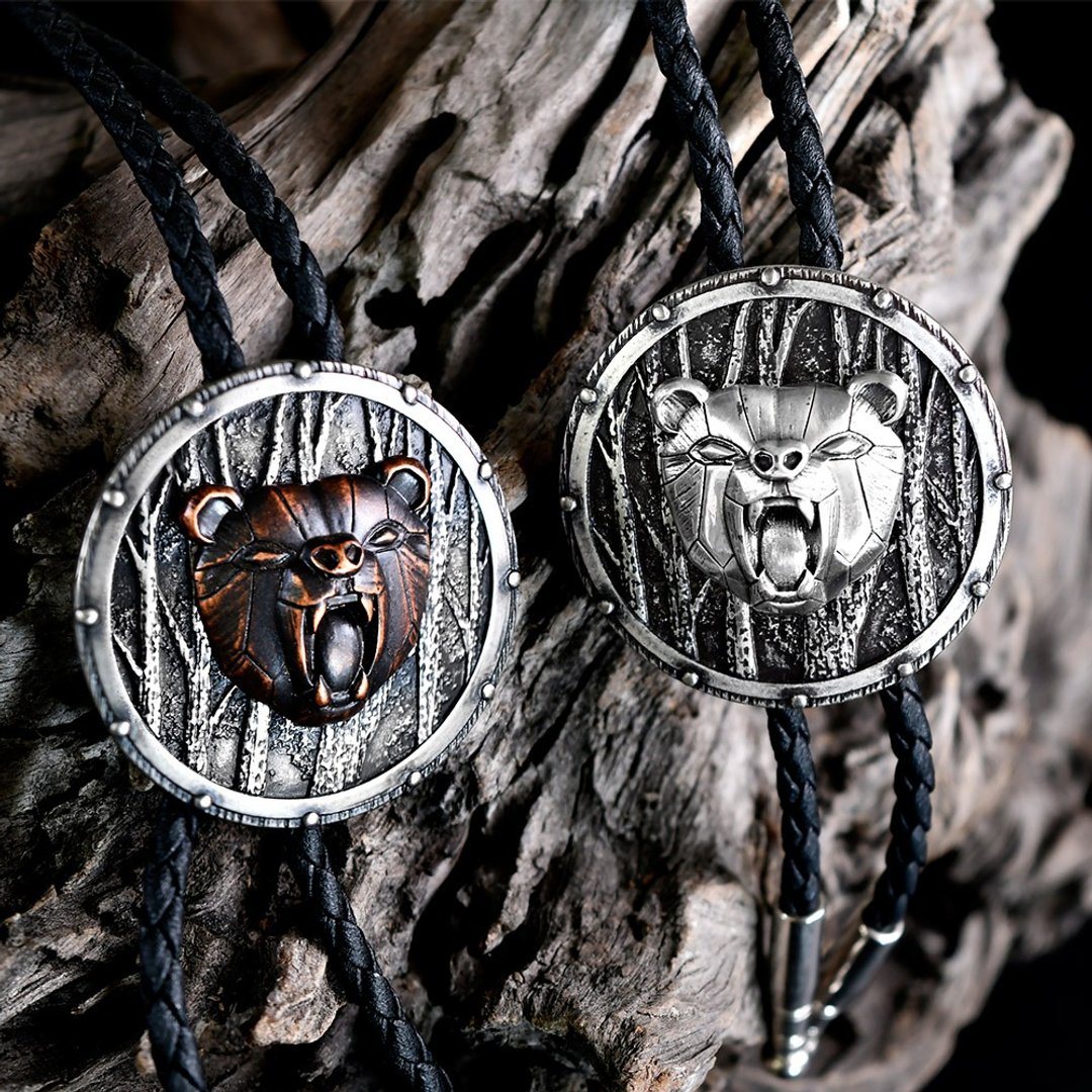 摇滚怒熊 保罗领带 Bolo Tie 真皮领绳 皮革项链 皮绳领带 长项链 - 领带/领带夹 - 真皮 银色