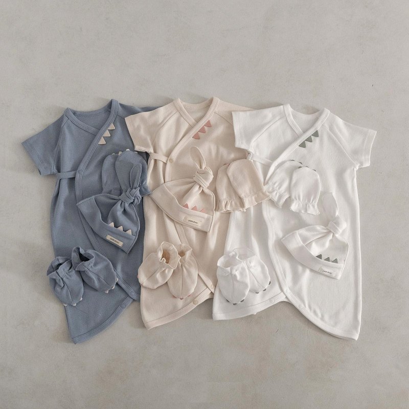 韩国短袖可爱恐龙造型新生儿套装 •Dino Newborn Bodysuit Set• - 满月礼盒 - 其他材质 