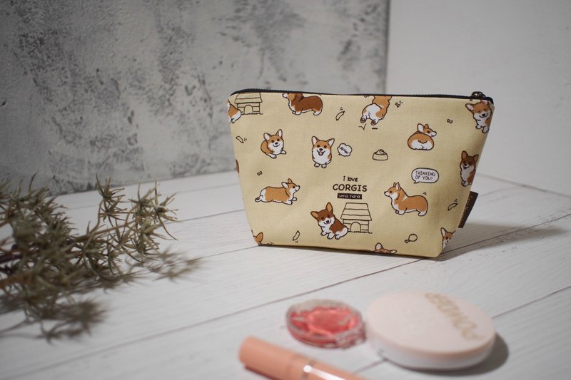 日常系列化妆包/收纳包/限量手工包/我爱柯基/绝版品现货中 - 化妆包/杂物包 - 棉．麻 黄色