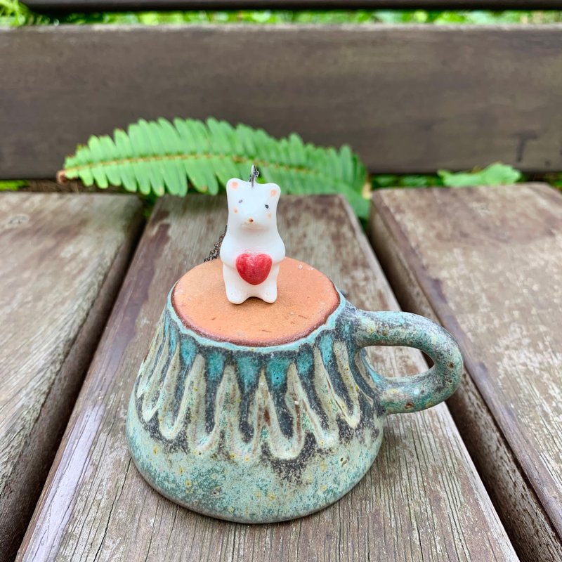 A Lu - 爱心小熊熊陶坠加925纯银链/手做手绘 仅此一件 赠拭银布 - 项链 - 陶 多色