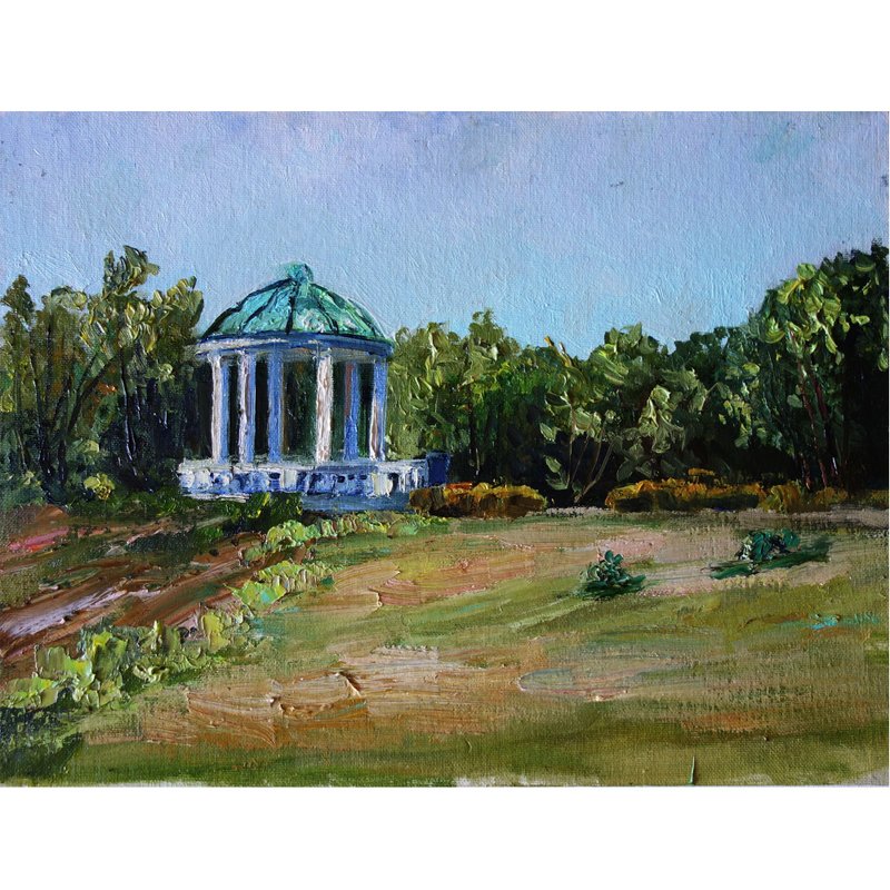 Garden House Oil Painting Original Art 油畫原作 Aspen Trees Artwork Landscape - 海报/装饰画/版画 - 颜料 多色