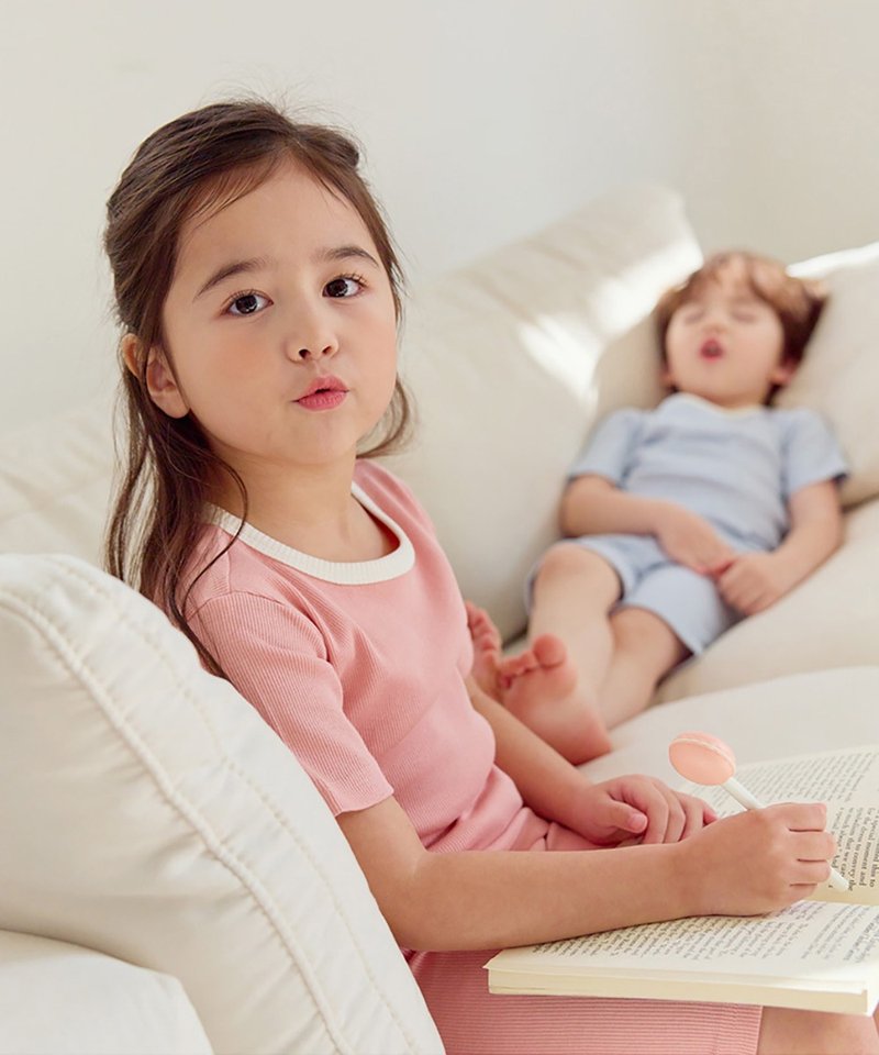 【新品】植橪云感粉樱-植纤衣短袖韩国童装-K64705 - 童装上衣 - 棉．麻 黄色