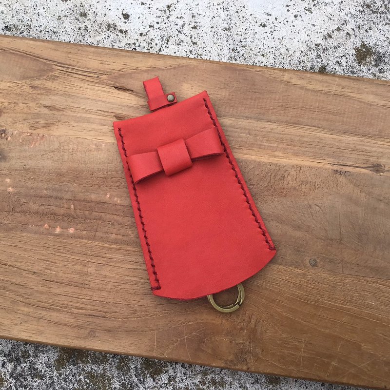 蝴蝶结钥匙包.钥匙圈,key,伸缩手工缝制,真皮红色 - 钥匙链/钥匙包 - 真皮 红色