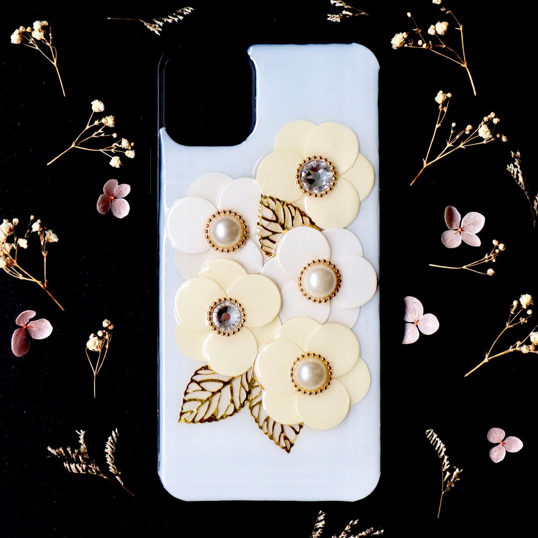 iphone 11 pro 山茶花树脂硅胶包边防撞手机壳 - 手机壳/手机套 - 树脂 白色