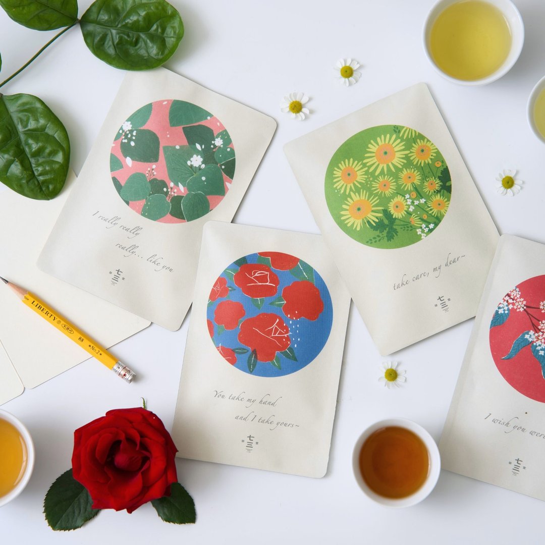 七三茶堂 茶文创丨茶包明信片－茶与花语款(四款) - 卡片/明信片 - 纸 多色
