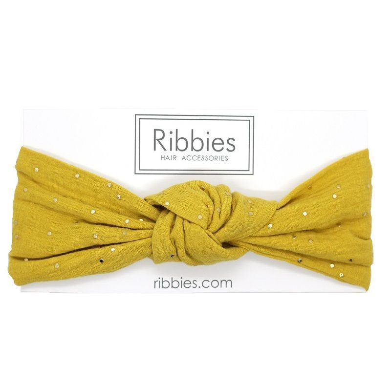 英国Ribbies成人宽版扭结发带-芥末黄金点点 发夹 - 发饰 - 棉．麻 