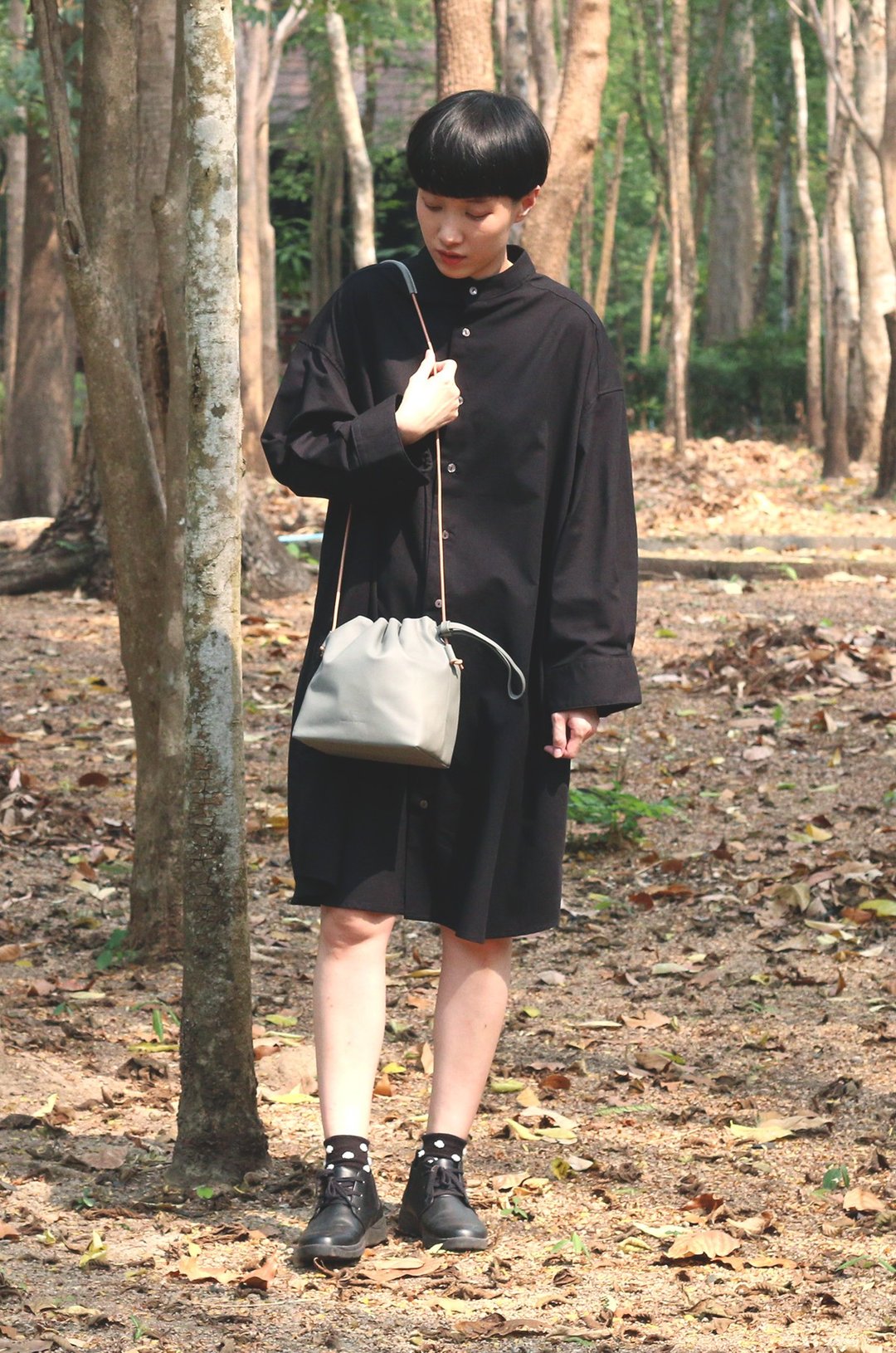 bucket bag : grey - 束口袋双肩包 - 真皮 灰色