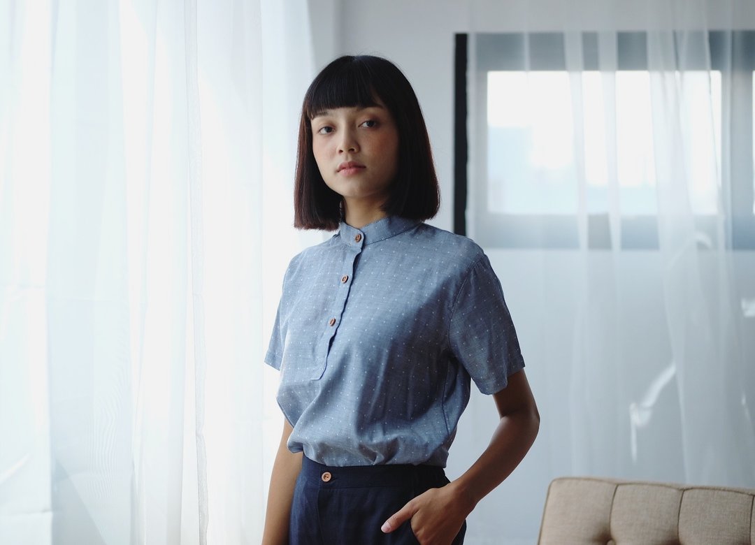 Taru Shorto : Dot - 女装衬衫 - 棉 蓝色