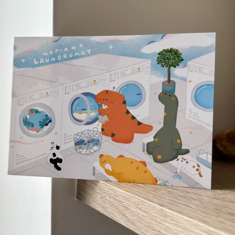 自助洗衣店 恐龙明信片 - 卡片/明信片 - 纸 蓝色