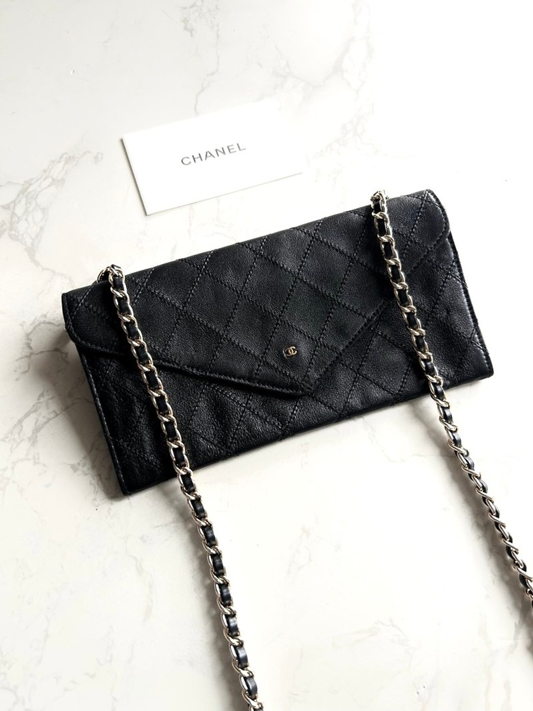 绝版中古包 Chanel 黑色信封斜背包 单肩包 钱包 侧背包 古董包 - 侧背包/斜挎包 - 真皮 黑色