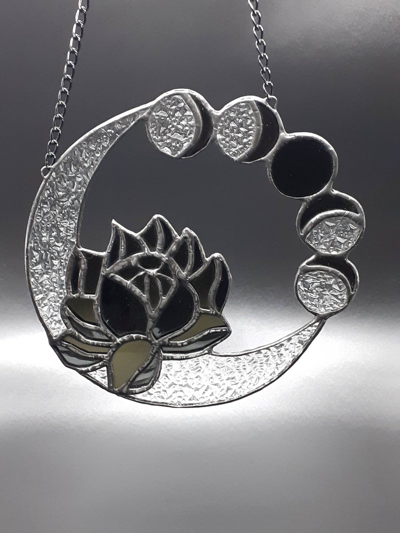 彩色玻璃月相捕梦网黑莲花装饰太阳捕手 - 墙贴/壁贴 - 玻璃 黑色