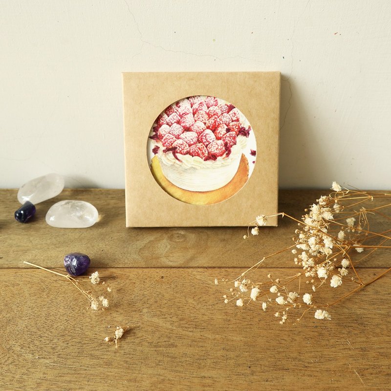 【草莓蛋糕】手绘美食杯垫/莺歌陶瓷吸水杯垫/陶瓷杯垫/圆形杯垫 - 杯垫 - 陶 红色