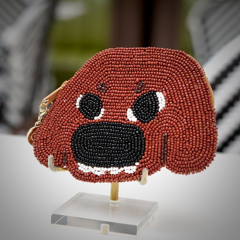 手工串珠零钱包 / 捷运卡包 - 腊肠狗 - 零钱包 - 其他材质 咖啡色