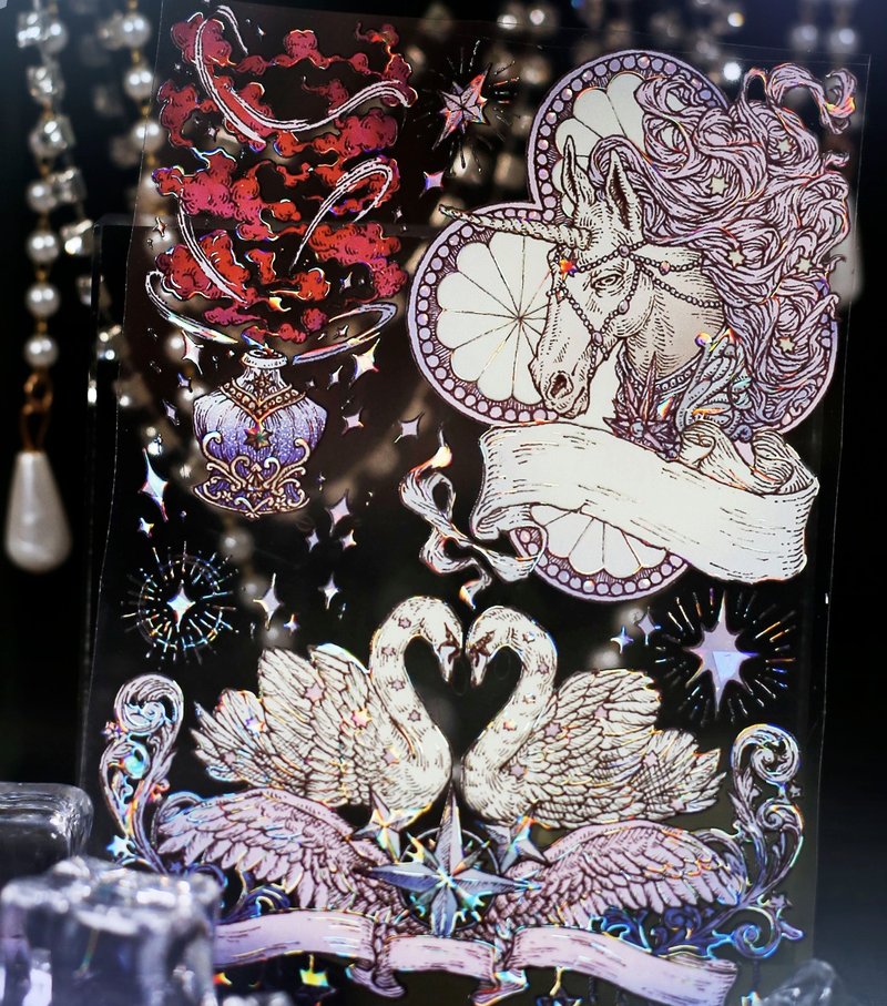 遗落星尘 うちゅう 幻の獣 巨畫幅 PET 和紙膠帶 貝殼光 10米卷 - 纸胶带 - 其他材质 多色