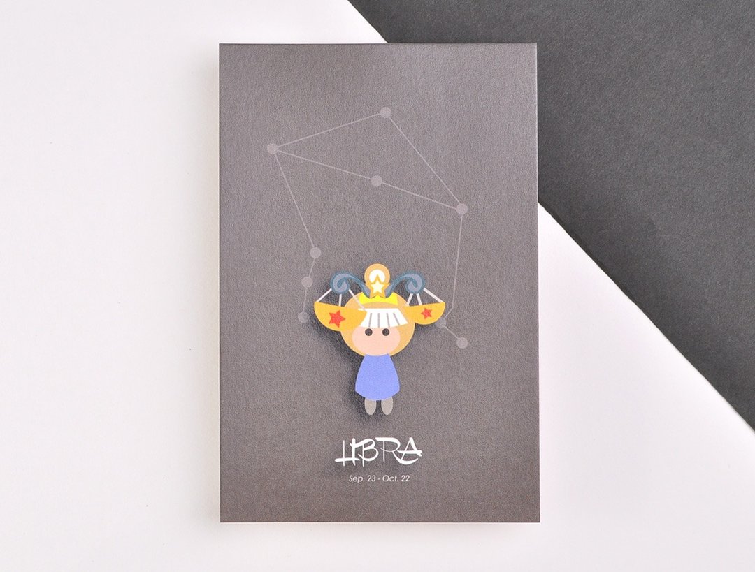十二星座生日卡明信片 - 天秤座 - 卡片/明信片 - 纸 灰色