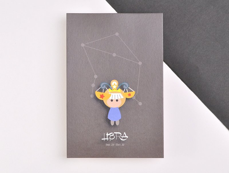 十二星座生日卡明信片 - 天秤座 - 卡片/明信片 - 纸 灰色
