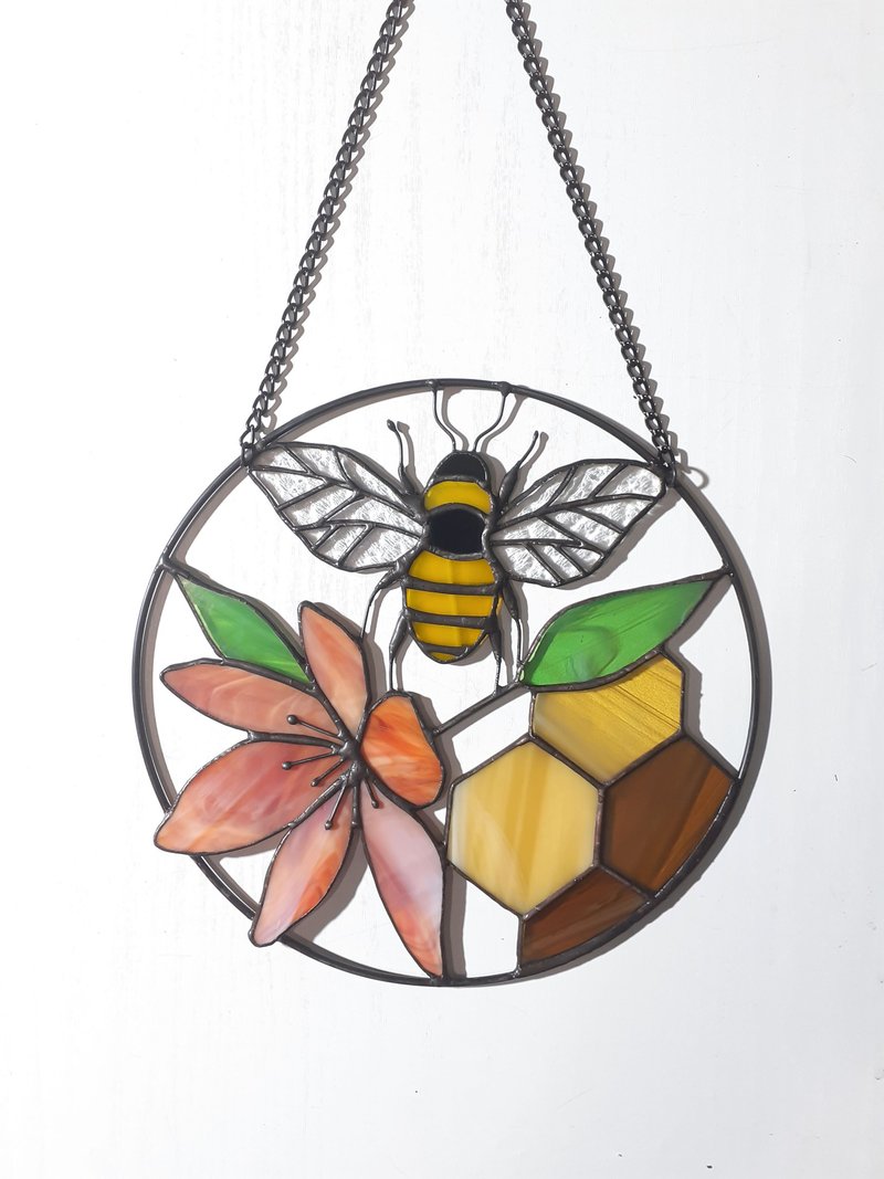 彩色玻璃蜜蜂装饰品蜂窝彩色玻璃捕梦网花 - 墙贴/壁贴 - 玻璃 多色