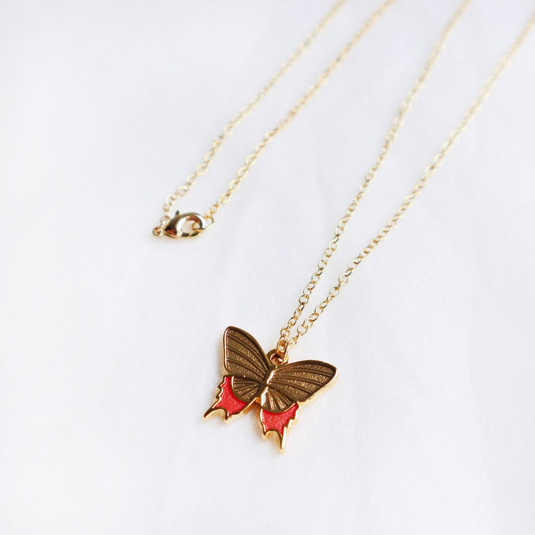 【卡片项链Card Necklace】台湾文化 入色款-凤蝶 - 项链 - 其他金属 卡其色