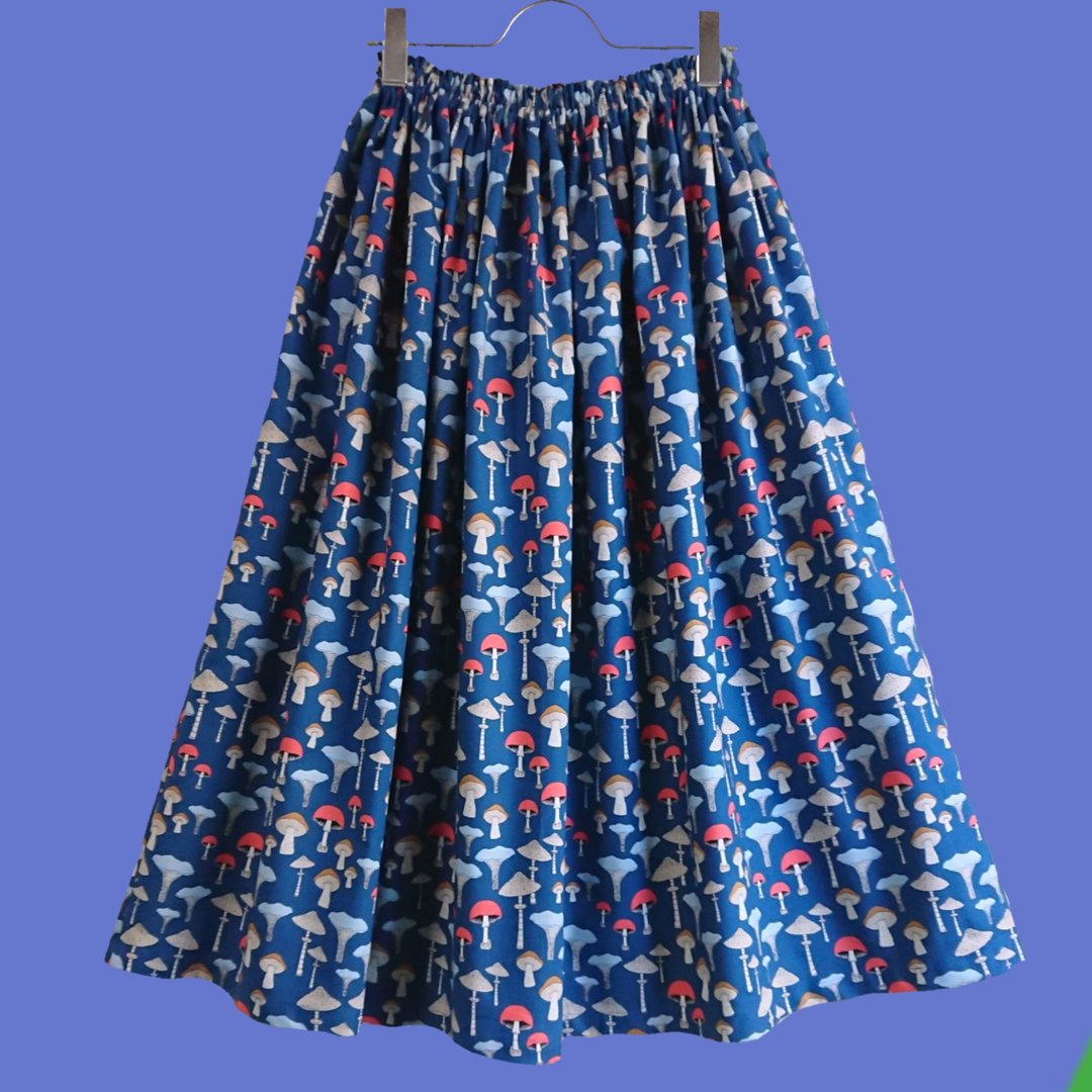 【订制款】Mushroom Skirt Navy / USA fabric / Free size / Made in japan - 裙子 - 棉 蓝色