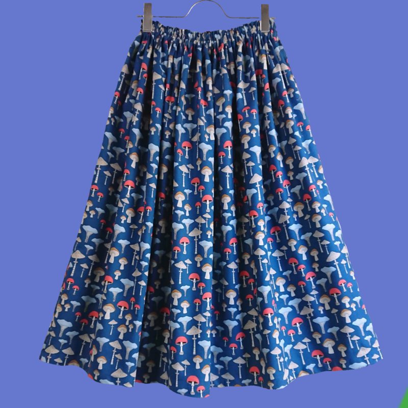 【订制款】Mushroom Skirt Navy / USA fabric / Free size / Made in japan - 裙子 - 棉．麻 蓝色
