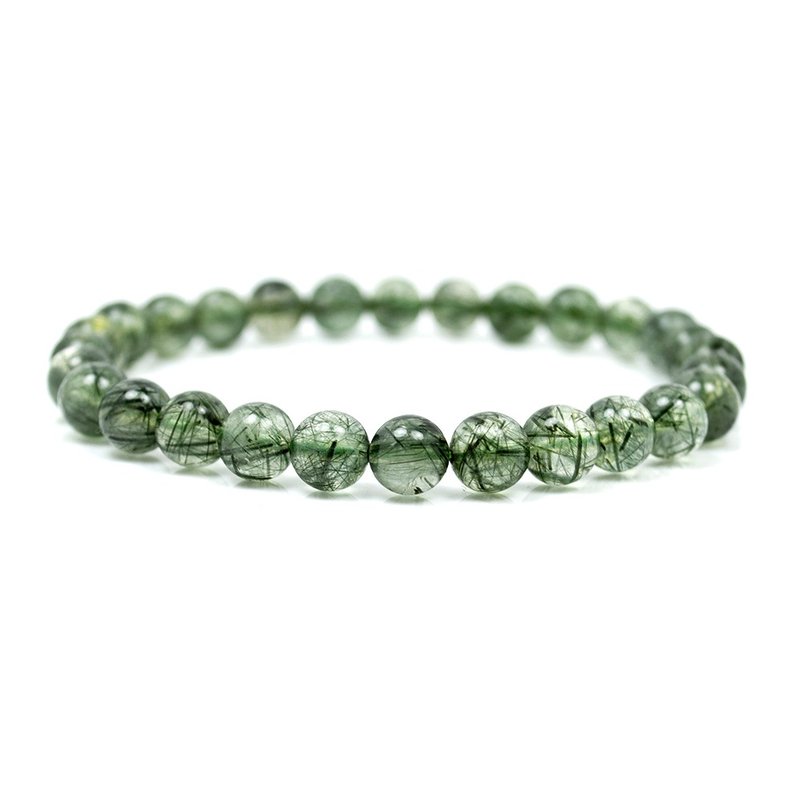 绿发晶 细纹细丝手珠 6.5mm 绿发晶手珠 日本弹力绳 - 手链/手环 - 水晶 绿色