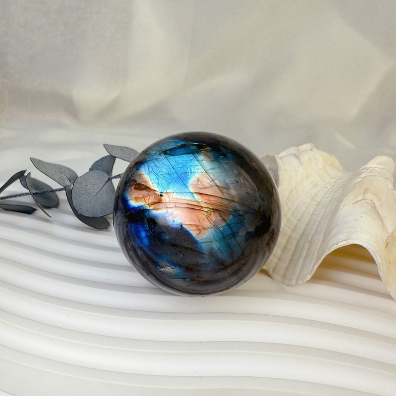 原矿球/磁场-高闪光黑体拉长石球 - 摆饰 - 水晶 