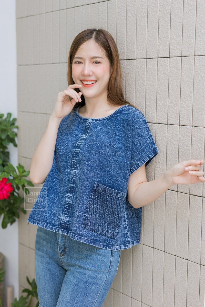 注重舒适、穿着舒适。 Mor Hom 彩色石洗棉质衣服 *对于软石纹的 - 女装上衣 - 棉．麻 蓝色