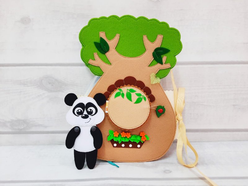 Textile PANDA HOUSE, baby house, Baby care book for girl - 玩具/玩偶 - 其他材质 咖啡色