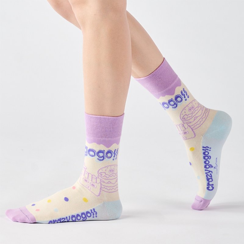 联名Crazygogo_疯狂星星糖 中筒袜 - 紫(F) - 袜子 - 棉．麻 紫色