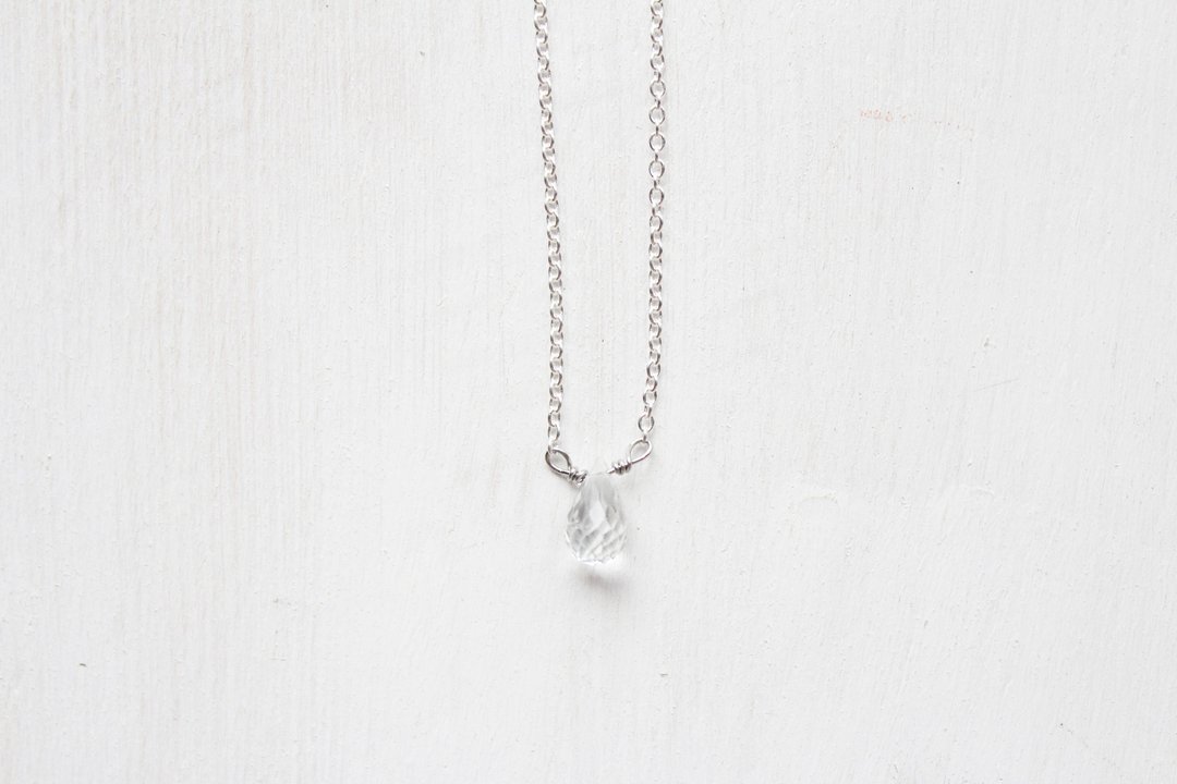 4月诞生石-白拓帕石/ White topaz/ホワイトトパーズ纯银锁骨项链 - 项链 - 宝石 白色