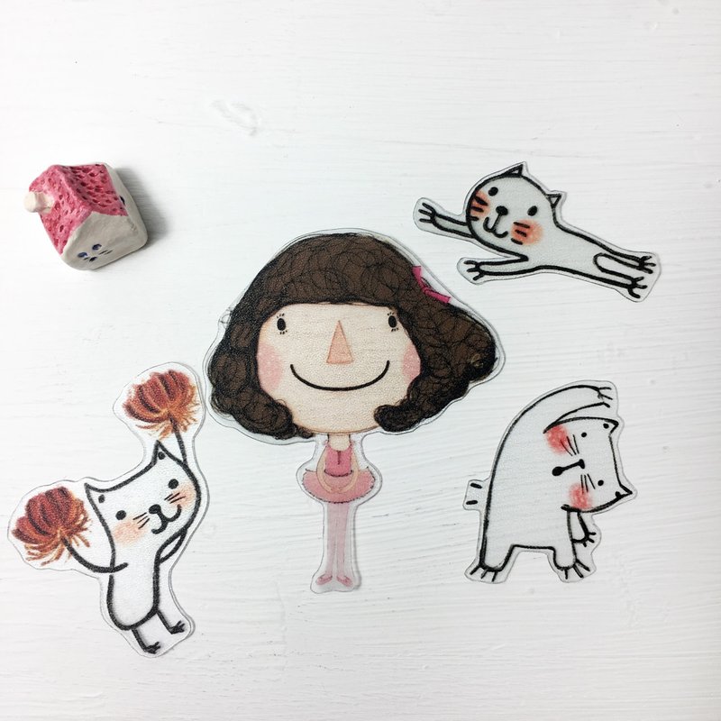 贴在玻璃上的透明贴　\Dolly朵力 爱芭蕾+猫咪/ - 贴纸 - 防水材质 透明
