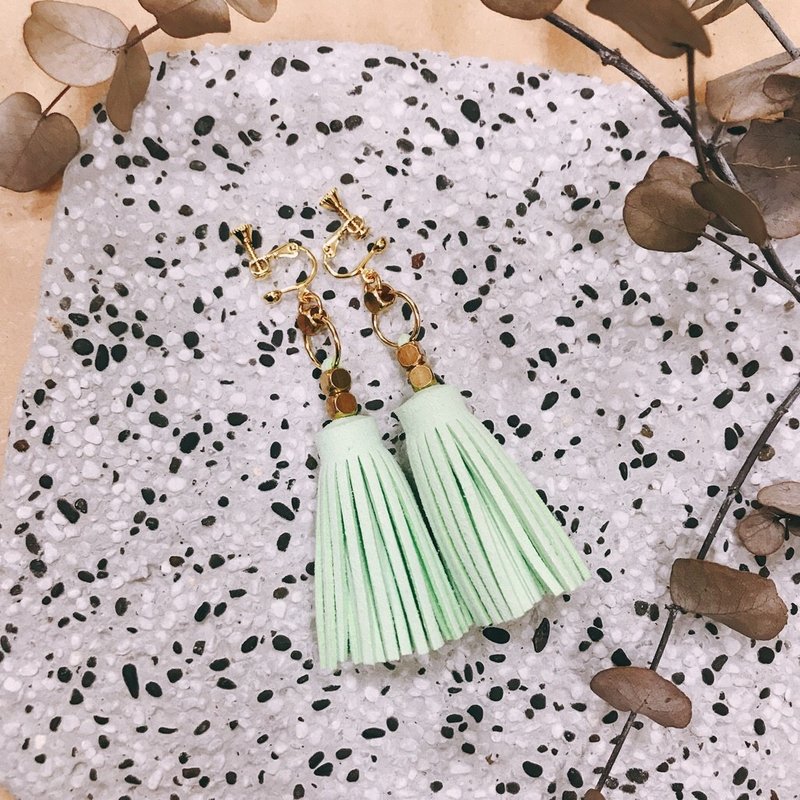 流苏耳环 / 苏打汽水 - 耳环/耳夹 - 其他金属 绿色