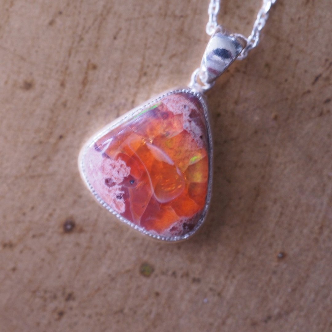 墨西哥 砾背火蛋白石 手工项链 Mexican boulder fire opal - 项链 - 宝石 橘色
