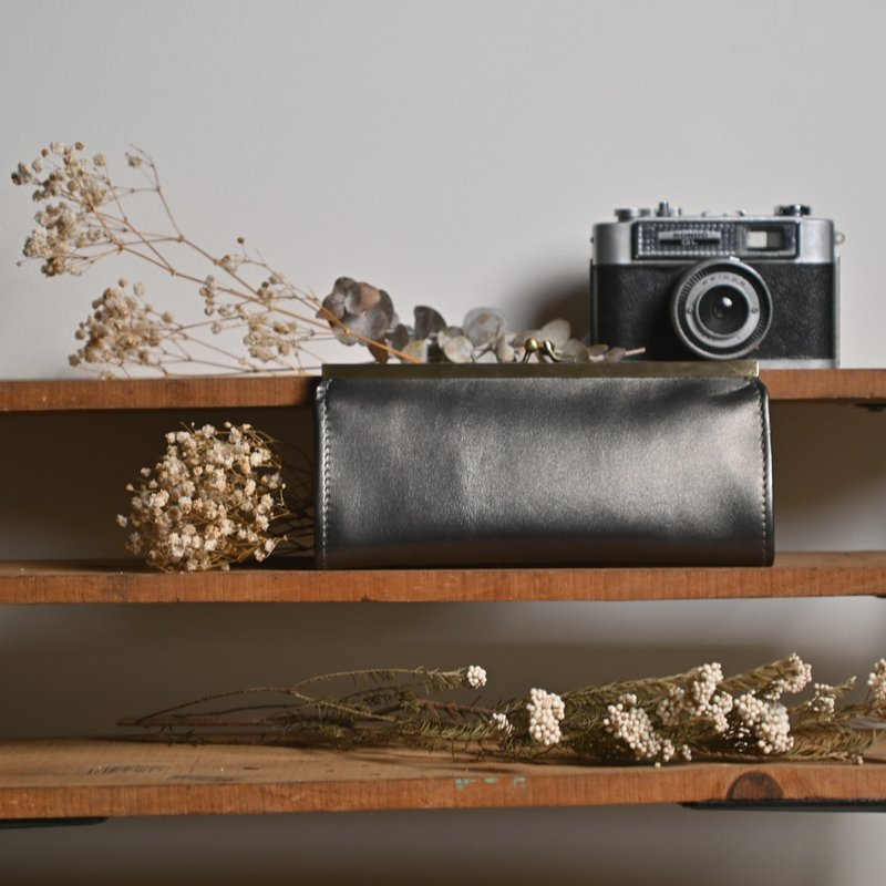 【毕业礼物】大容量收纳/手作口金长夹/金属色牛皮-银河灰 - 皮夹/钱包 - 真皮 银色