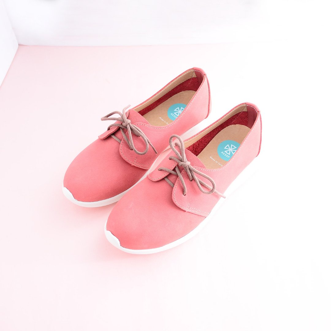 轻量休闲散步鞋 Casual shoes | 桔红 Citrus red - 女款休闲鞋 - 真皮 红色