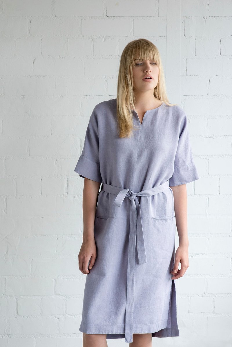 Linen Dress Motumo – 17S14 / Handmade loose linen summer dress  - 洋装/连衣裙 - 亚麻 