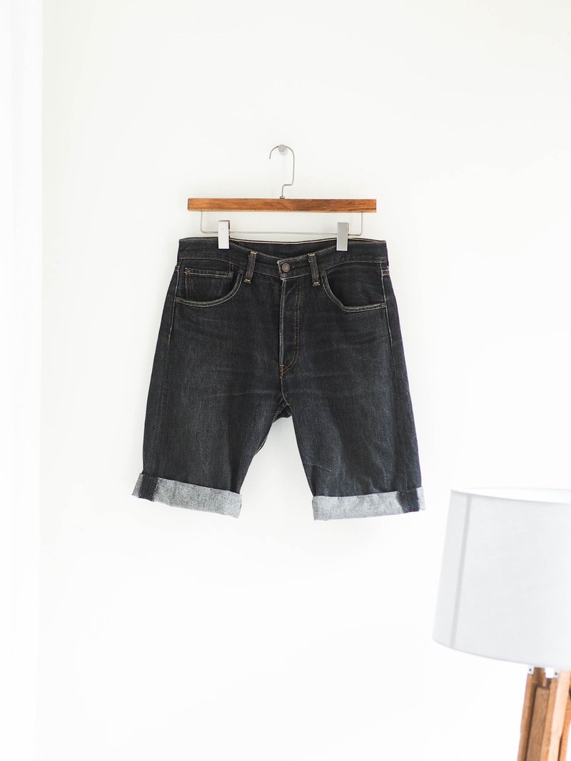 levis / 501xx W32 素面黑灰 男丹宁牛仔短裤 自改古着 vintage - 男士短裤 - 棉 黑色