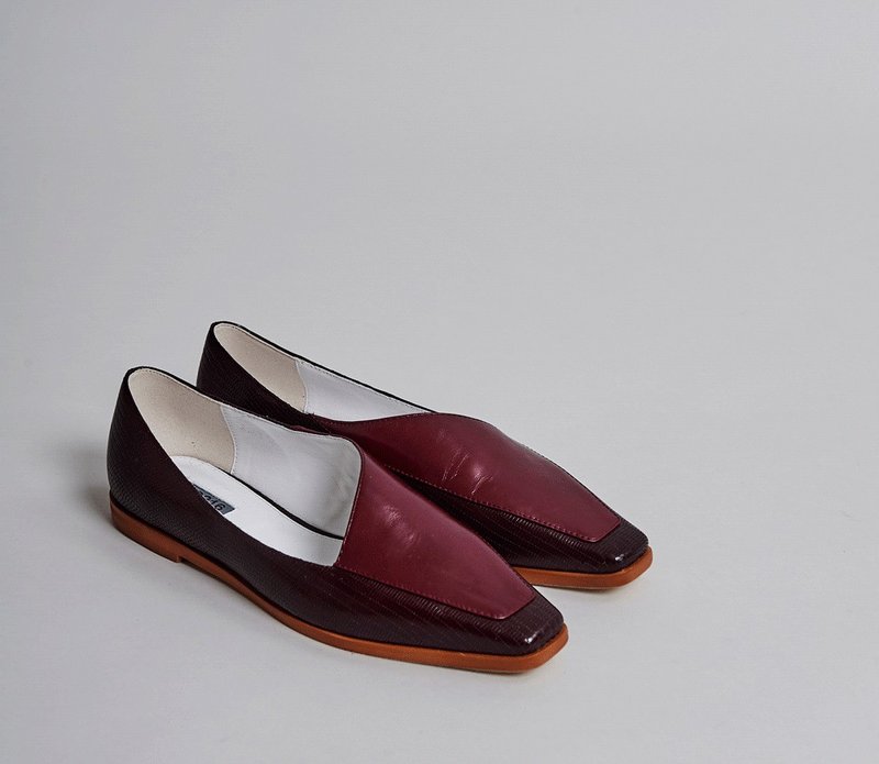 斜切小方头 拼接平底鞋 红 - 其他女款皮鞋 - 真皮 红色