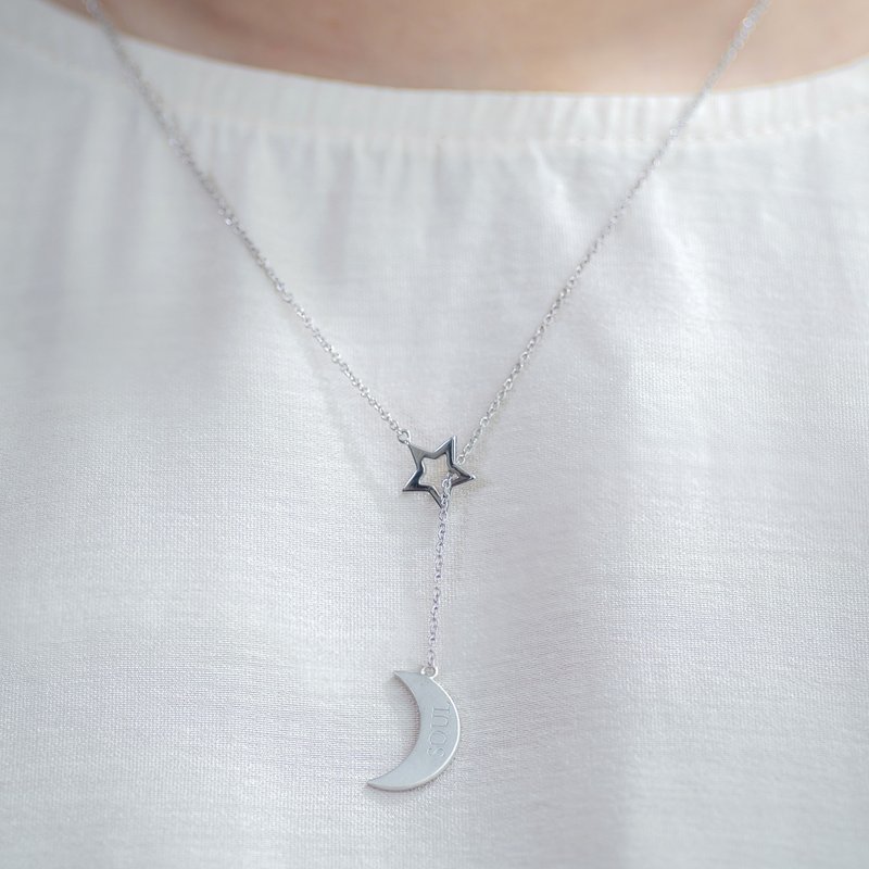 星月18K定制化刻字Y字錬 - 项链 - 宝石 银色