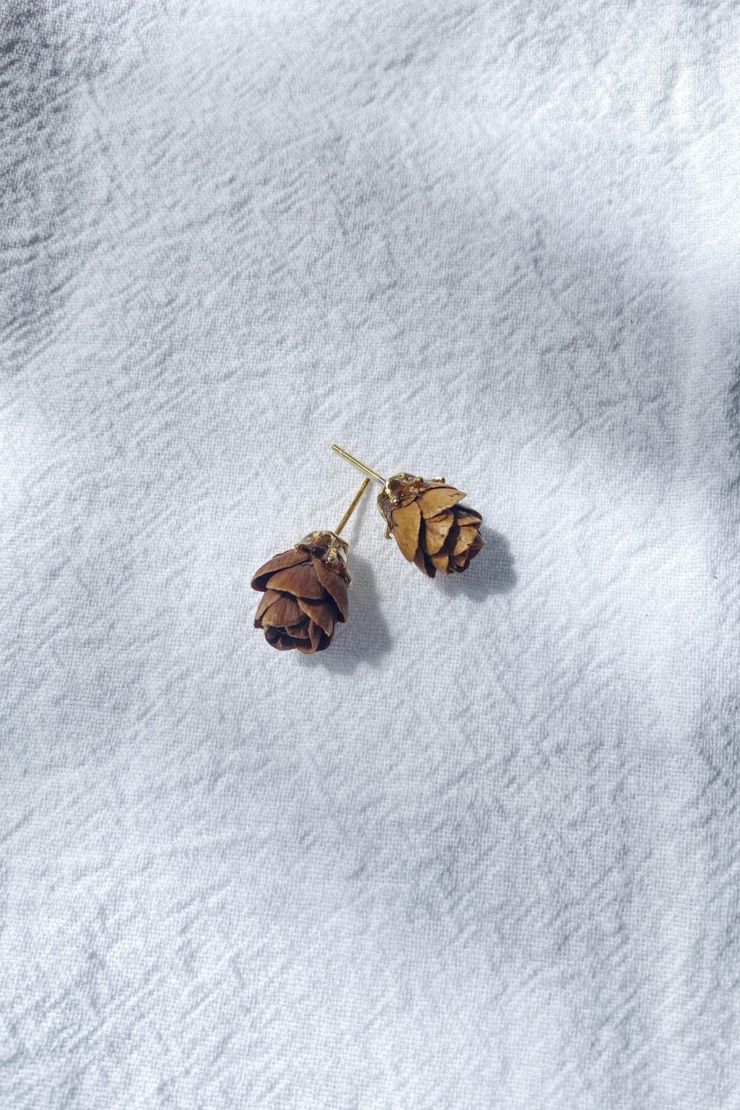 榛果耳环 -Pine Cone Earring - 耳环/耳夹 - 植物．花 咖啡色