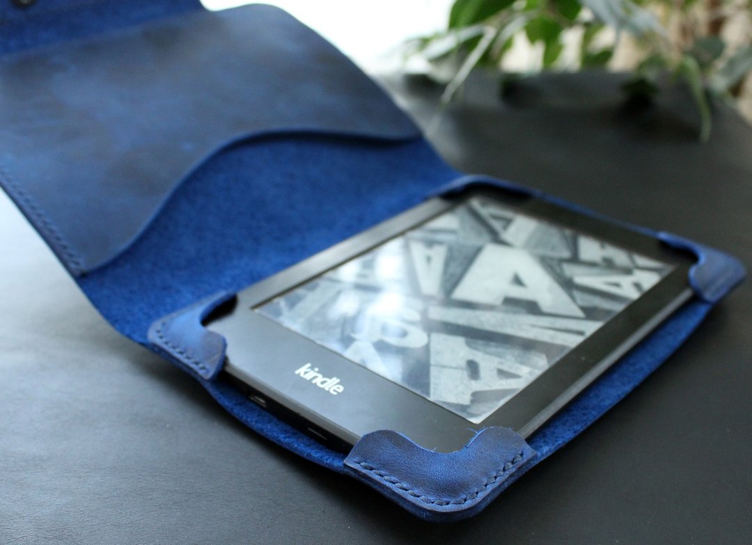 Kindle Paperwhite 12 2024 皮套 蓝宝石蓝 Kindle 保护套 电子阅读器保护套 - 平板/电脑保护壳 - 真皮 蓝色